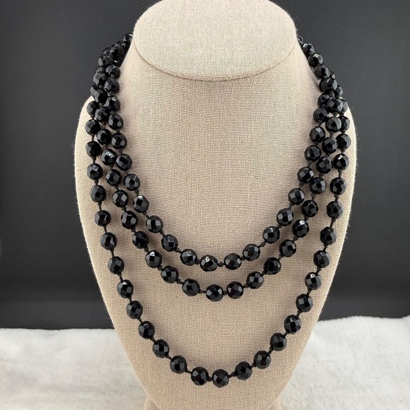 Austrian Jewelry - Vintage Austria Faceted‎ Glass Necklace Single Strand Wrap Opera Flapper 58"